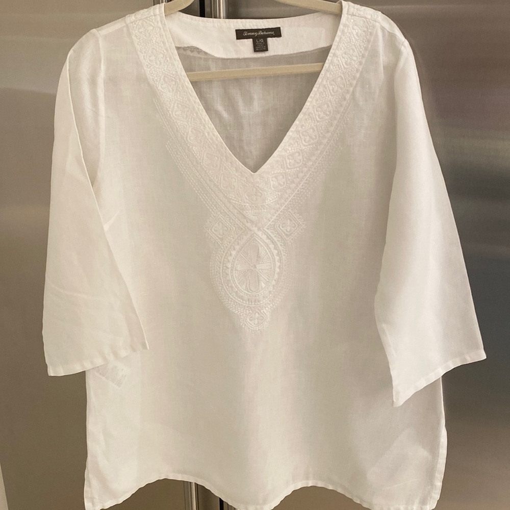 Tommy Bahama  embroiled linen tunic beach cover-up